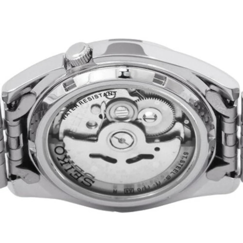Seiko - SNK361K1-5 - Męski zegarek - automatyczny analogowy - czarna tarcza - szary pasek stalowy, Czarny/Szary, Klasyczny