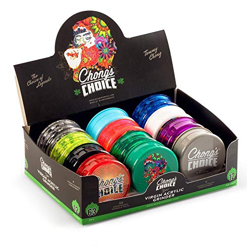 12ct Display - Chong’s Choice 3-Piece 63mm Acrylic Grinders + Beamer Smoke Sticker