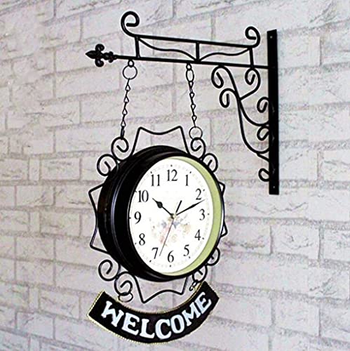 Reloj de pared de doble cara retro e interior para salón o porche 3