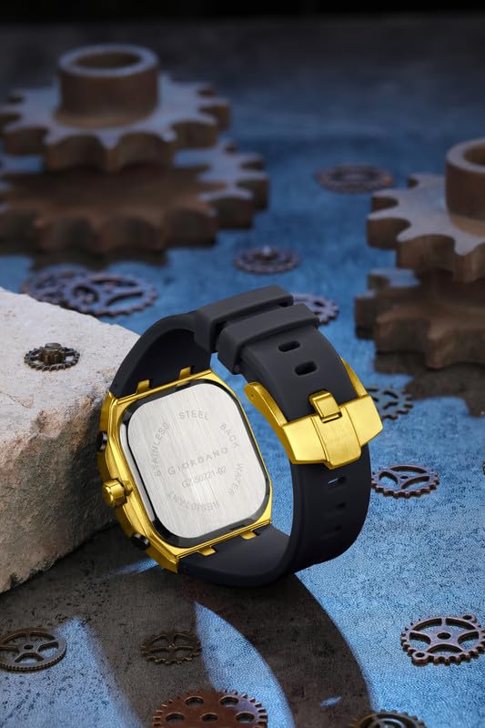 Image of Giordano Analog Quartz Watch for Men with Octagonal Skeleton Dial, Exposed Gear Design, Date Display and Silicone Strap - GZ-50221