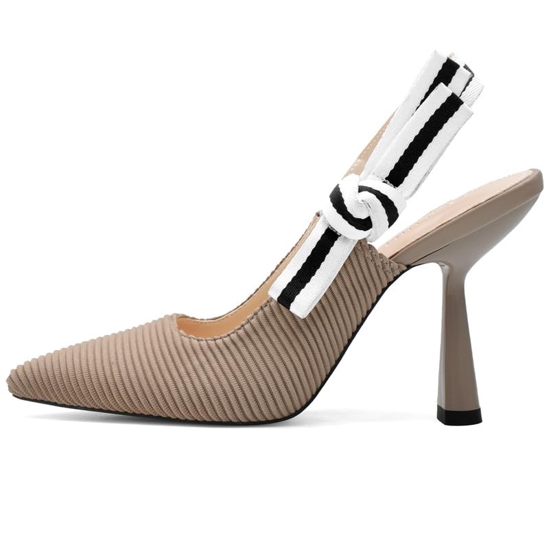 Image of HOCHFART Women's Slingback Kitten Heels Closed Pointed Toe Slip On Pumps | Bowknot, Elastic Slingback Strap, Office, Wedding, Bridal, Formal, Events, Church, Gathering, Casual Outing