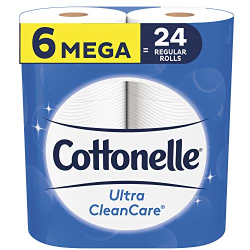 Cottonelle Ultra CleanCare Toilet Paper, 6 Mega Rolls, Strong Bath Tissue (6 Mega Rolls = 24 Regular Rolls) Cottonelle Ultra CleanCare Toilet Paper, 6 Mega Rolls, Strong Bath Tissue (6 Mega Rolls = 24 Regular Rolls)