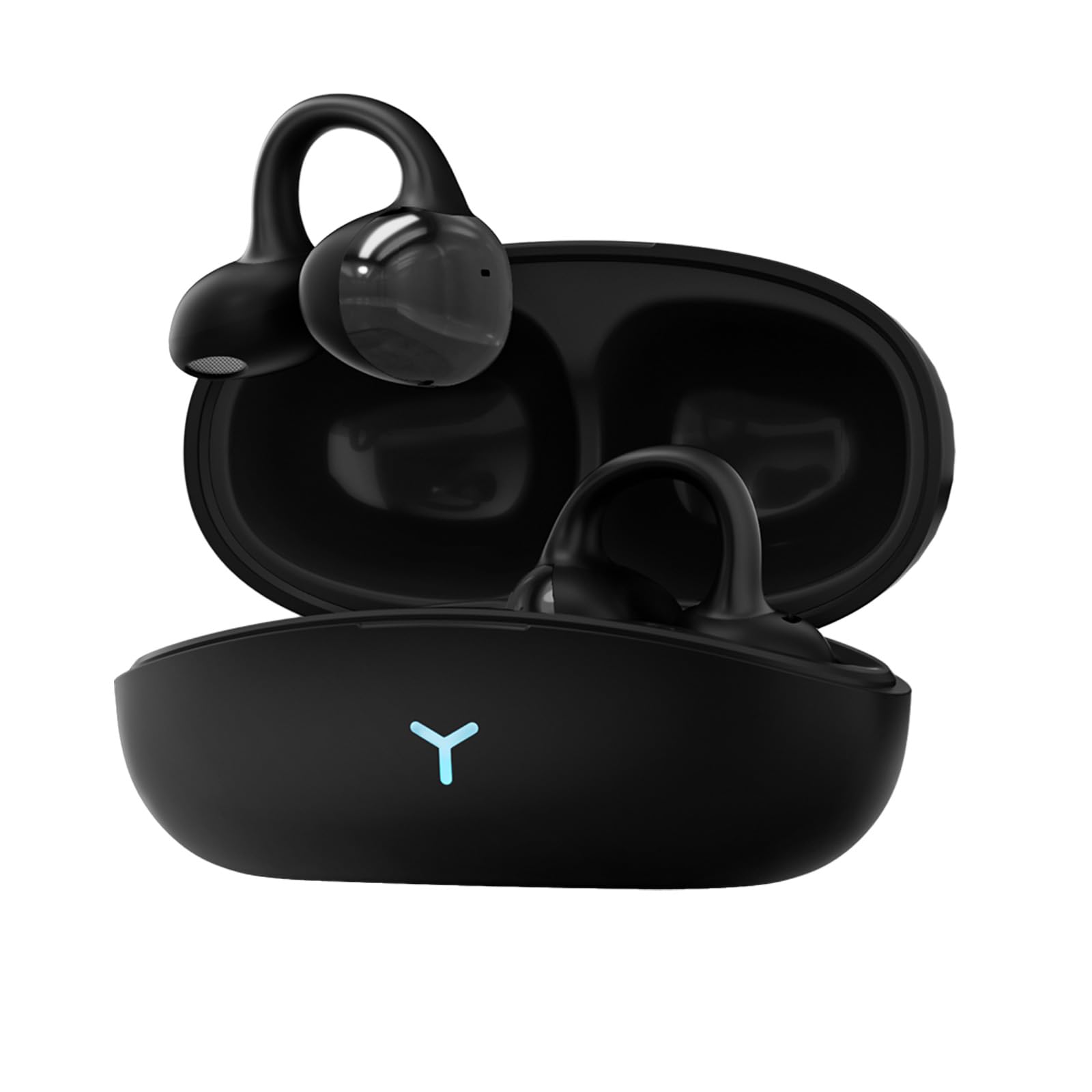 KHEALING Oreillette sans fil Bluetooth avec clip d'oreille, haute qualité sonore, longue durée de vie, faible latence, réduction du bruit, casque de jeu et de sport (noir)