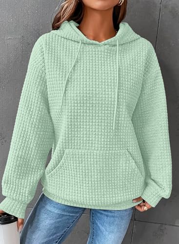 Image of SHEWIN Women Fall Waffle Hoodies Pullover Tops Hooded Sweatshirt