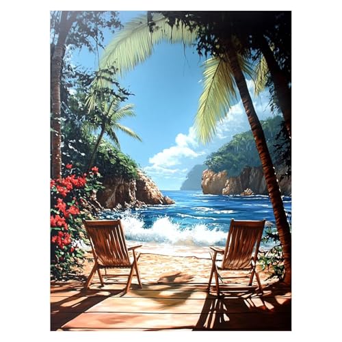 DIY シービュー 数字油絵 ビーチ 数字塗り絵画 手芸キット 80x60Cm 絵画 インテリア 手作りキット ビッグサイズ 複数サイズ 子供 初心者 ペイントバイナンバー 画材 Painting by Numbers 適用対象そして自宅 壁飾り お歳暮誕