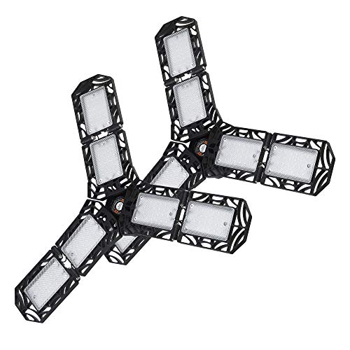 VERNBRIN LED Garage Lighting 2 Pack: 120W Garage Light 12000LM with 3+3 Multi-Position Panels Deformable Garage Lights LED Garage Light LED Shop Light 6500K Daylight for Garage Workshop Basement