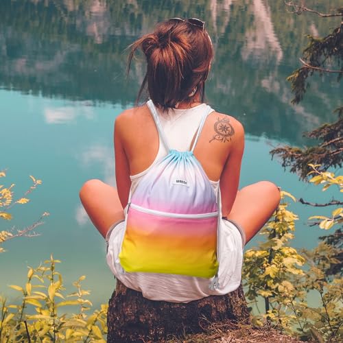 Image of WANDF Drawstring Backpack, Gym Sackpack for Sports (Rain bow) | Water-Resistant, Shopping, Yoga, Travel, Beach, Daily Carry