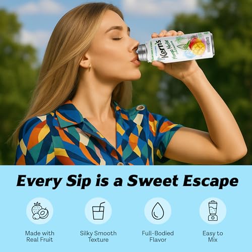 Image of Kern's Mango Nectar Lata Botella - Made with Fresh Fruit Puree - Mango Juice Concentrate for Tropical Fruit Smoothie Mix, Cocktail Mixers & Kids Beverages - 15.5oz, 12 Pack Resealable Juice Bottles