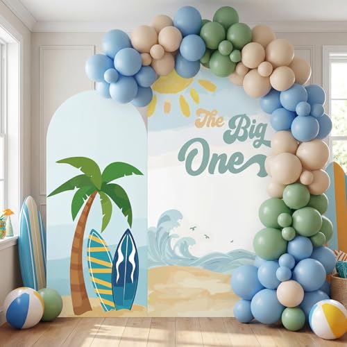 Boao 7.2FT 6FT The Big One Arch Backdrop Cover for Surfs Up 1st Birthday Decoration Ride the Wave Boy Beach Themed Baby First Birthday Party Spandex Arch Covers Stretchy Backdrop for Party Decoration