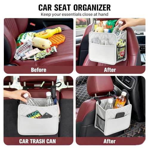 Image of LXUNYI Car Seat Organizer, Updated Large Leather Backseat Car Organizer with Cup Holders Multifunctional Over the Seat Storage Organizer Bag Hanging Back Seat Organizers for Kids (Gray 1Pack)