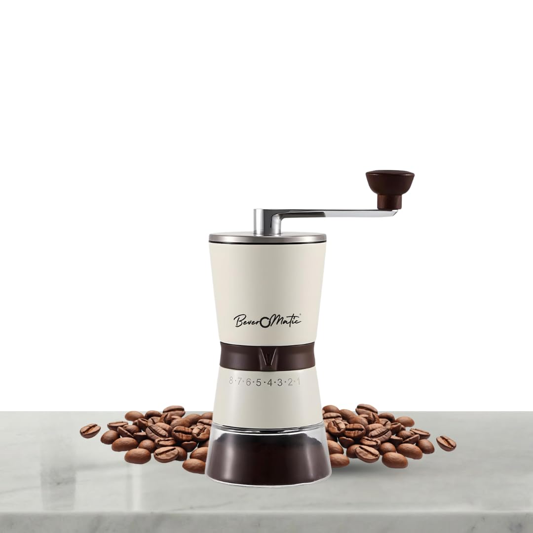 Manual Coffee Grinder, Stainless Steel Burr, 80 GMS Bean Capacity, Borosilicate Glass Jar, 8 Grind Settings, Stainless Steel Body, Beechwood Knob, for Drip Coffee, Espresso, Cappuccino, French Press-image-43