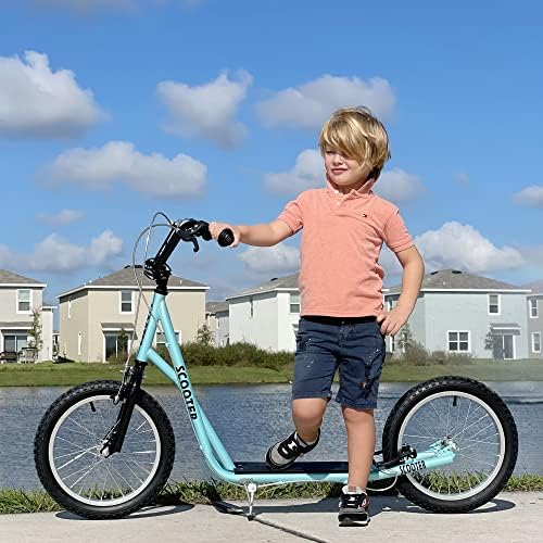 HOMCOM Teen Kids Stunt Scooter Children Kick Scooter Adjustable Handlebar 2 Brakes Ride On 16 Inch Rubber Tyres Blue