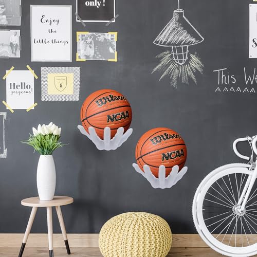 Genmous & Co. Genmous Basketball Holder - 2Pcs White Hand Sculpture Ball Holder Wall Mount Art Decor Stand Storage Rack,Organizer Display Case Man Cave For Football Soccer Volleyball Gift Ideas For Men Boys thumb #6