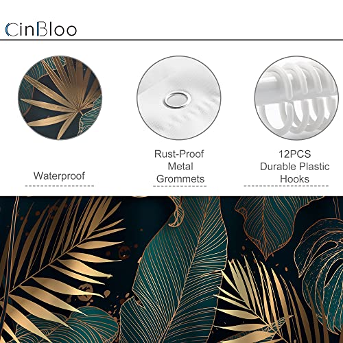 Cinbloo Gold Tropical Palm Leaf Shower Curtain 60Wx72H Abstract Palm Tree Blue Brown Hawaiian Monstera Banana Bathroom Curtain Modern Plant Botanical Nature Bath Curtain Bathroom Decor With 12 Hooks #TOP3