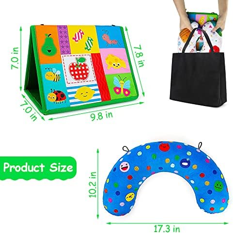 beetoy Tummy Time Mirror with Tummy Time Pillow, High Contrast Baby Sensory Toys 6-12 Months, 3 in 1 Double Tummy Time Toys with Teethers, Montessori Crawling Toys for Infant Newborn Toddler