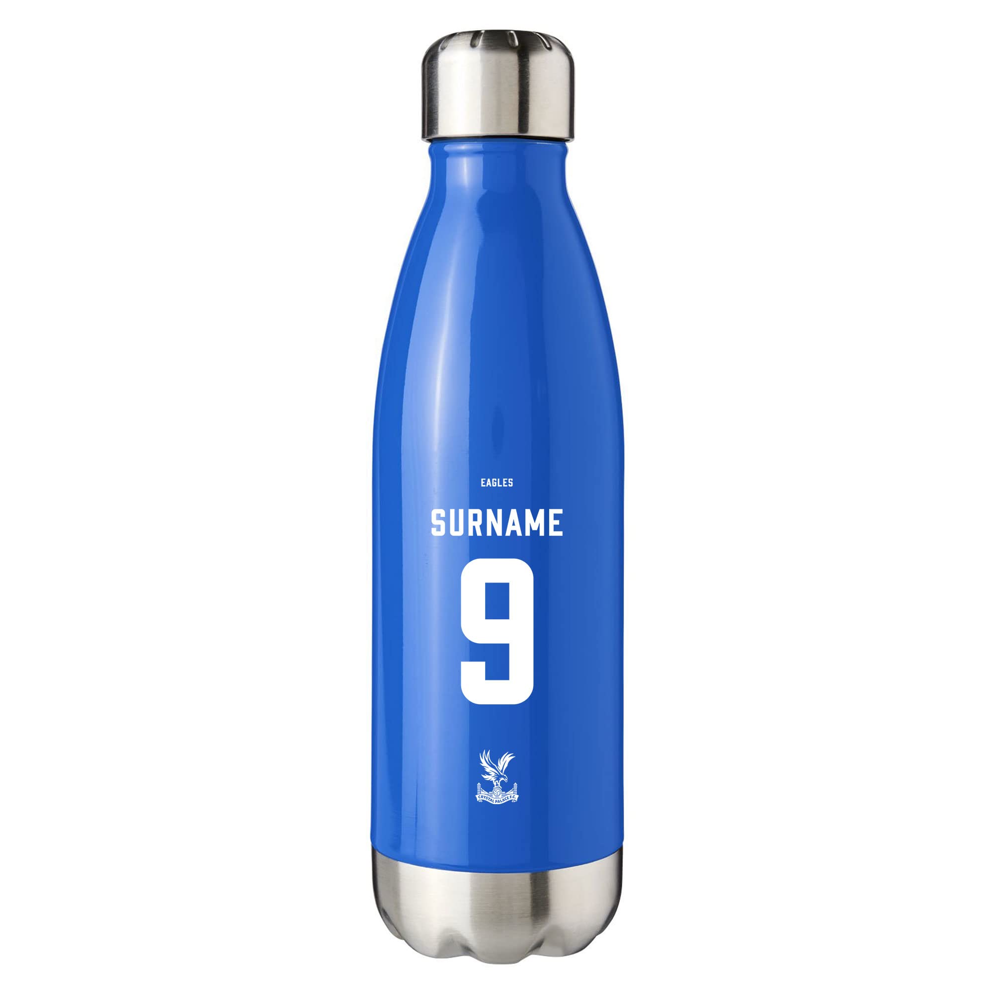 Crystal Palace F.C. Personalised Back of Shirt Blue Insulated Water Bottle