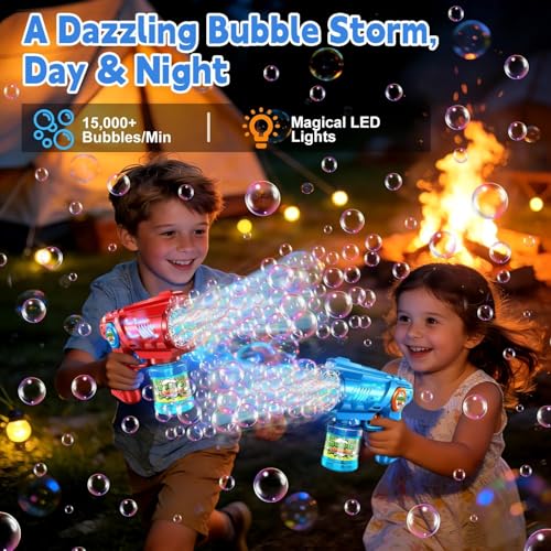 ROMINVIC Seifenblasenmaschine,Seifenblasenpistole Kinder Seifenblasen Machine: LED Seifenblasen Elektrisch Mit 100 ML Tank Blau Automatische Bubble Maker Für Kids Shooter Party Spielzeug