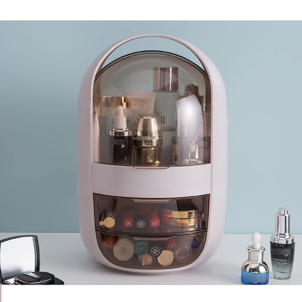 ELPHECO Make-up-Organizer – Transparente Vitrine Mit Pinselhalter & Lippenstift-Organizer, Cremefarben, Staubdicht