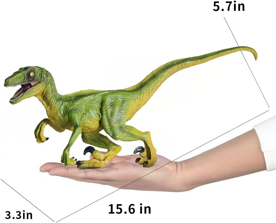 Miniatura 7 de JR PARK 2 juguetes de dinosaurio, figura de acción de dinosaurio verde de velociraptor grande de 15.5 pulgadas, juguetes de dinosaurios realistas,