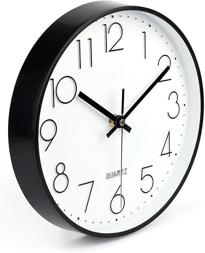 Miniatura 131 de jomparis - Reloj de pared de cuarzo redondo de 12 pulgadas, silencioso, sin tictac, decorativo, moderno, funciona con pilas, para oficina, hogar