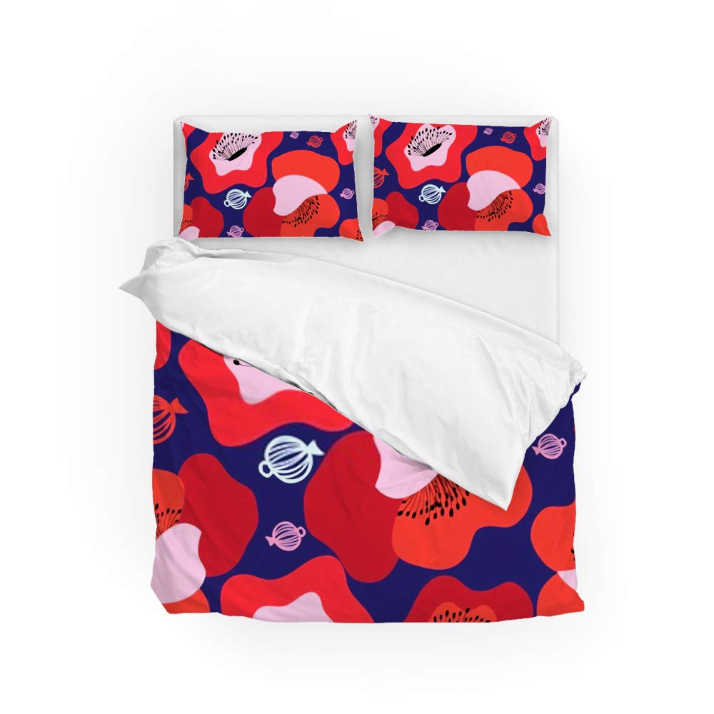 Housse de couette fleurs rouges et taies d'oreiller pour une chambre printanière