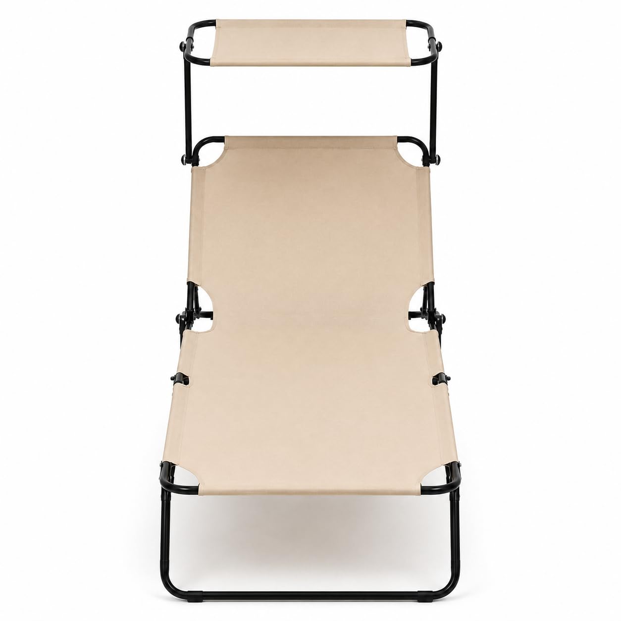 Lettino Pieghevole Con Tettuccio Regolabile Prendisole Parasole Schienale Reclinabile Regolabile Struttura In Metallo Nero Sedia Sdraio Per Spiaggia Mare Giardino Piscina 187 x 53 x 24 Cm (Beige)