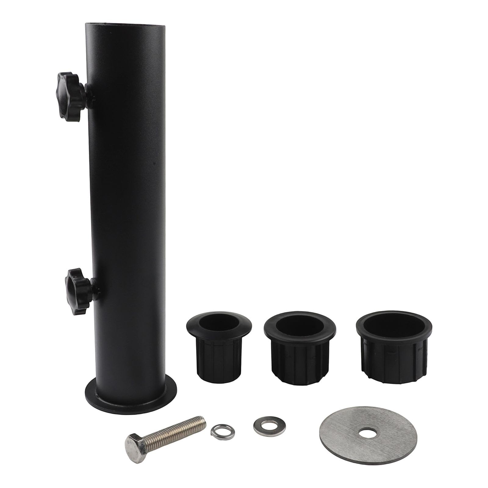 Base per ombrellone resistente in acciaio inox nero per patio, giardino e spiaggia, elegante supporto per ombrellone da esterno con 3 manicotti per una maggiore stabilità e facilità