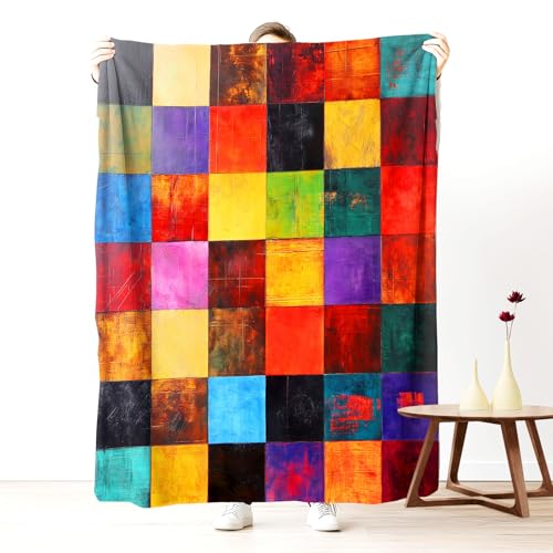 Pggong Gitter Patchwork Kuscheldecke 150x200 cm Kuschelig, Bunt Kariert...