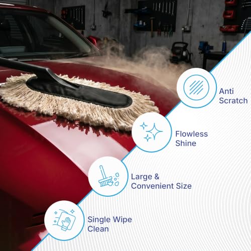 Image of KINGSWAY Car Duster | Wax-Coated Scratch-Free Cleaning Brush | Long Ergonomic Handle | Lint-Free Dust Removal for Car & Bike Exterior | No Water Needed