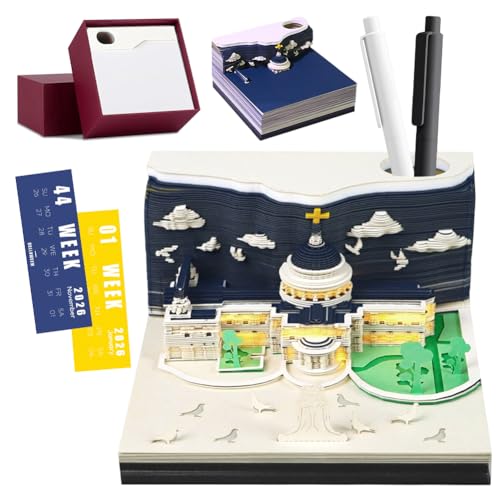 VOHESEA 3D-Kunstkalender 2026 3D-Kalender 2026 DIY-Zeitmesser-Kalender zum Abreißen 3D-Kunstblöcke in St. Pauls Cathedral 3D-Notizblock aus Papierschnitzkunst als Schreibtischdekoration