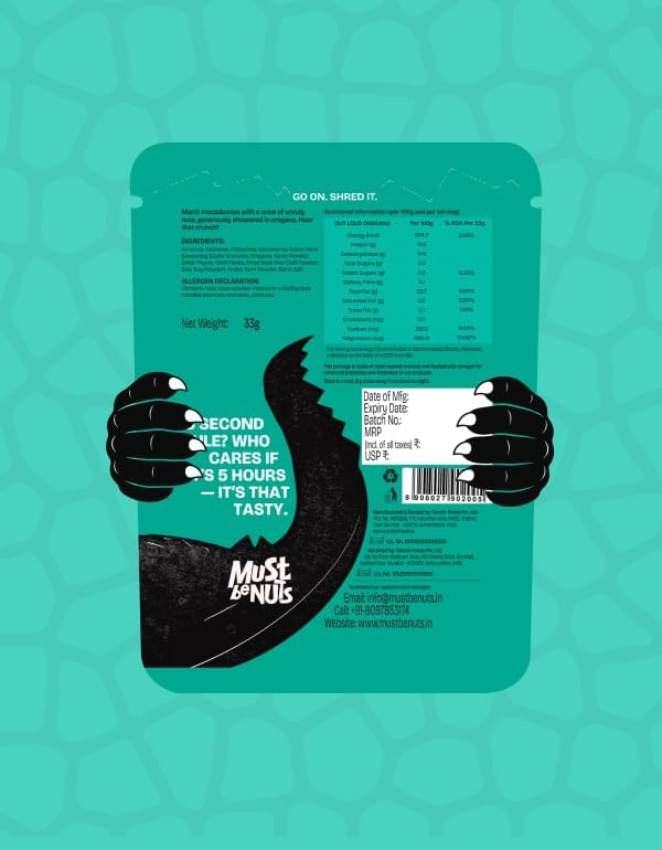 Image of Must Be Nuts Out Loud Oregano Nut Mix | Magnesium Rich | Pack of 10 | Almonds, cashews, macadamias & pistachios with oregano seasoned. No oil, MSG or cholesterol. 6g protein & 90mg magnesium.