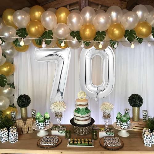 Image of Number Balloons Silver Party Balloon - Giant Number 70 Balloon, 40 Inch Large Balloon for 70th Birthday Decorations, Silver Party Supplies for Anniversary