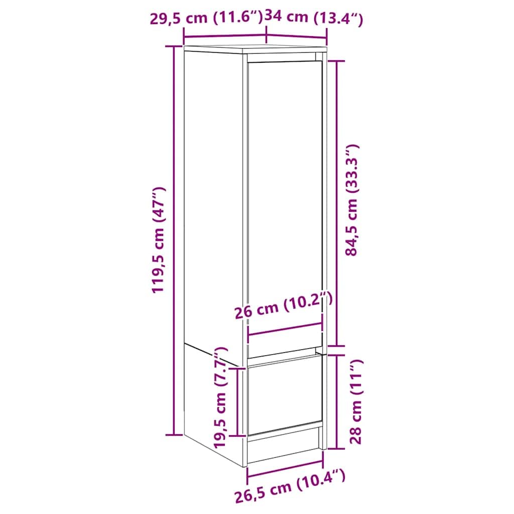 vidaXL Komoda Sonoma Oak 29,5x34x119,5 cm Drewno klejone