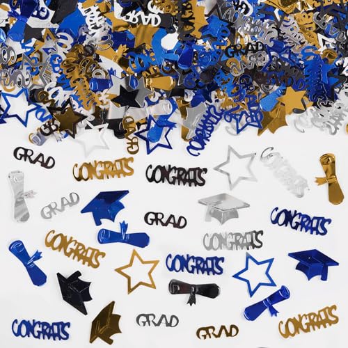 Alynta Blue and Gold Graduation Confetti 2000Pcs 2.1oz Class of 2026 Graduation Table Confetti Congrats Grad Table Confetti for Table Gift Bags Cards Grad Decorations