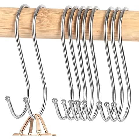 Shexkent S Hooks 10 Pack, 8cm S Hooks Heavy Duty S Shaped Hanging Hooks Stainless Steel for Kitchen, Bathroom, Garden, Bedroom, Office, Outdoor, Silver Cover