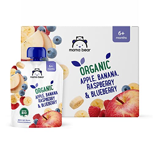 Amazon-Marke: Mama Bear Quetschie Bio Apfel, Banane, Heidelbeere und Himbeere, vegetarisch, 90g (6er-Pack)