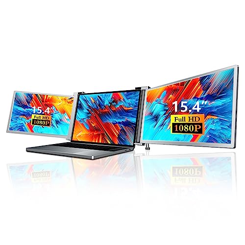 Vikye Laptop-Monitor mit DREI Bildschirmen, 15,4 Zoll HD 1080P IPS, Einziehbarer Ständer, Tragbarer Monitor für Laptop, Typ C-Anschlüsse, Tragbarer Dual-Extender-Laptop-Bildschirm für
