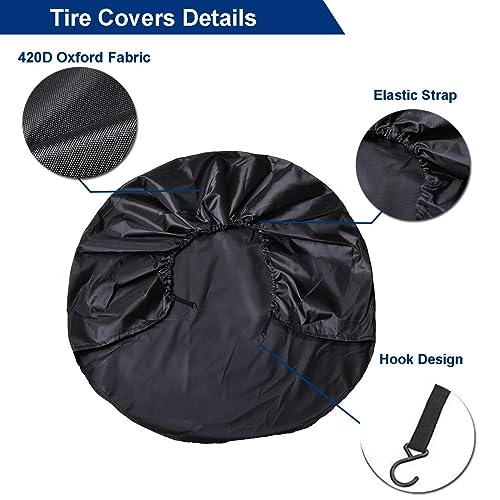 Image of RV Tire Covers 4 Pack, Waterproof 300D Oxford Wheel Protectors, UV Sun Snow Dust Protection, Universal Fit 24 inch-32 inch Diameter for Trailer Camper Truck Van (30-32 inch)