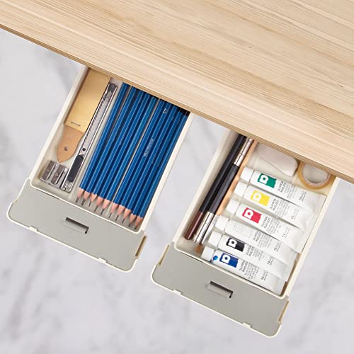 TidySpan Under Desk Storage Organizer - 2 Pack of Adhesive Under Desk Storage Trays for the Office, Kitchen, or Craft Room - Stick On Hidden Organizers for Pens, Phones, Tools, and Office Supplies
