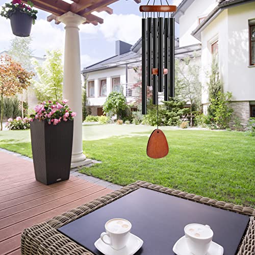 Wind Chimes For Outside Large Outdoor - Memorial Wind Chime Large Deep Tone, Wooden Black Aluminum Chime With 6 Tuned Tubes, Great As A Gift For Home Decor, Patio, Garden And Backyard #TOP4