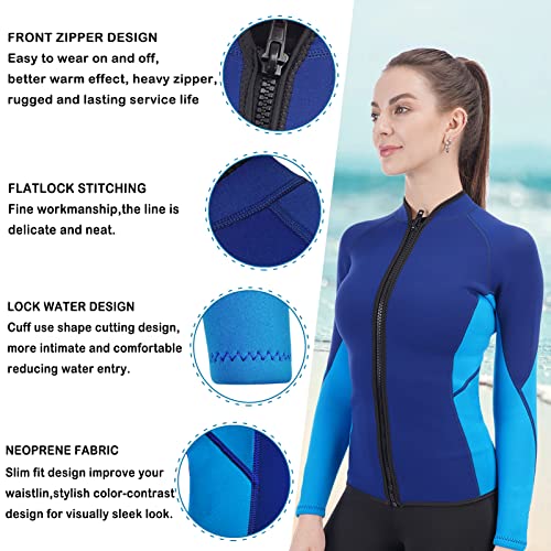 Chaqueta para buceo para mujer, 2mm neopreno, manga larga, cierre frontal con zipper miniatura 4
