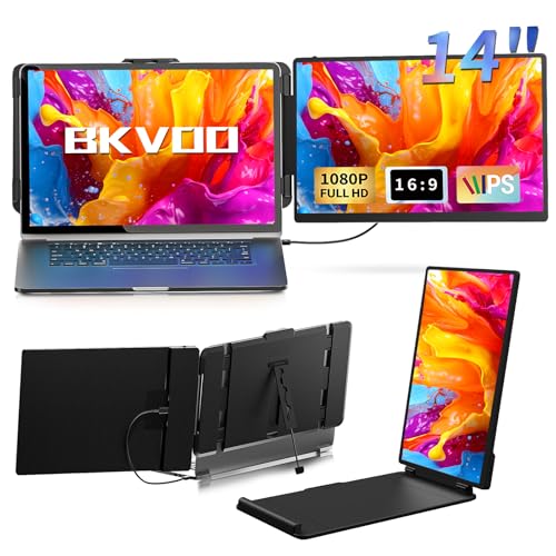 Image of Laptop Screen Extender Travel Monitor - 14 inch Dual Portable Monitor IPS FHD 1080P Travel Work Extra Screen Plug n Paly USB-C HDMI Port Compatible with Wins Mac Chrome Dex Fits 13-17 inch Laptops