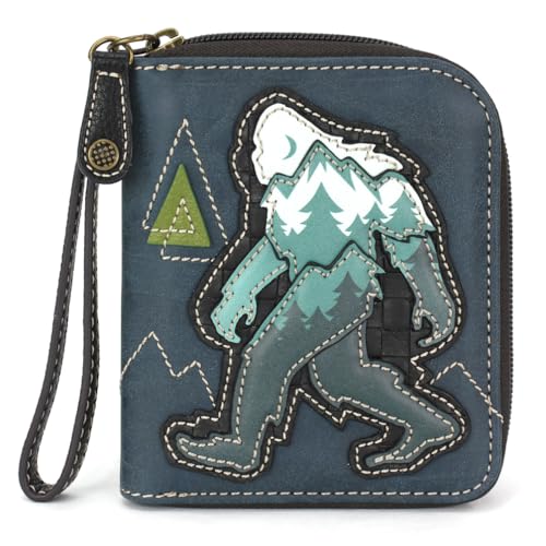 Image of CHALA Zip Around Wallet, Wristlet, 8 Credit Card Slots, Sturdy Pu Leather - Big Foot - blue