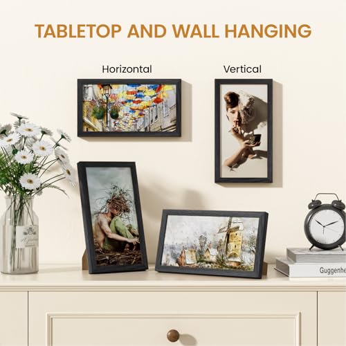 Image of 5x10 Picture Frame,Solid Oak Wood 5 inchx10 inch Photo Frame, Black Color Tempered Real Glass 5 by 10 Wooden Frames with No Mat,10x5 Picture Frames for Wall or Tabletop Display