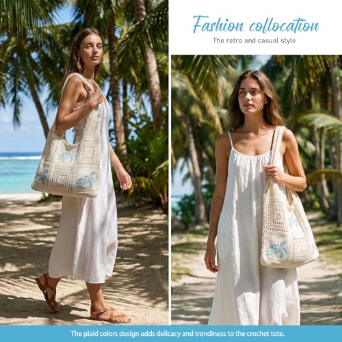 Image of hatisan Crochet Bag for Women, Handmade Knit Beach Tote Bag Summer