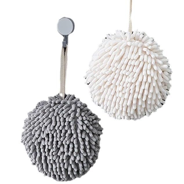 Generic Fuzzy Ball Towels Set of 2 White and Gray - Dry Your Hand Comfortably in Instantly with