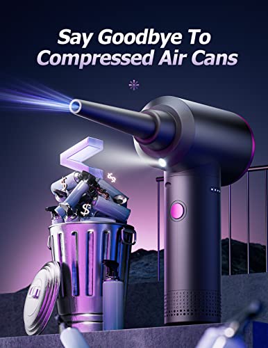 Compressed Air Duster - 3 Gear Adjustable 100000Rpm Electric Air Duster With Led Light, Cordless Air Blower For Computer Keyboard Car Cleaning Kit 9000Mah Rechargeable Dust Remover #TOP1