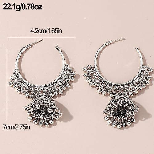 Dangle Retro Indian Jhumki Bell Huggie Hoop Statement Earrings Bollywood Oxidized Traditional Jhumka Style Drop Big Open Hoops Earring Boho Jewelry Gift for Women Bff2