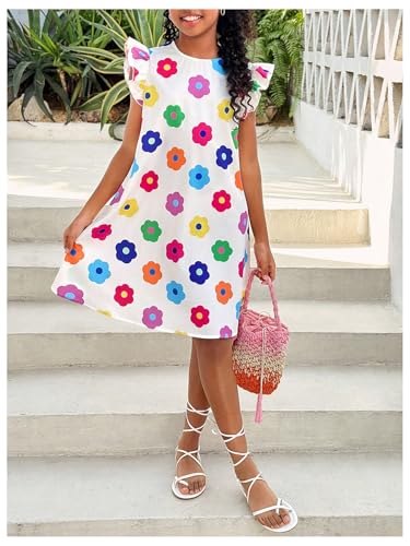 Floerns Girl's Summer Floral Crew Neck Ruffle Cap Sleeve A Line Short Dress Vacation Dresses3