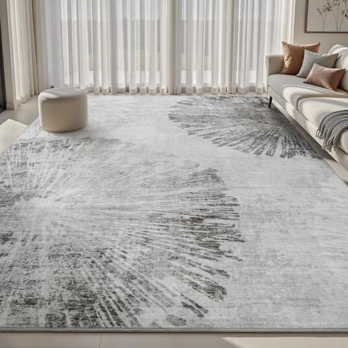 AMOAMI 5x7 Machine-Washable Gray Dahlia Area Rug